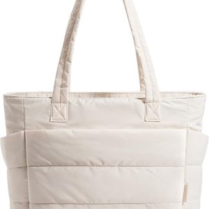 BAGSMART Tote Bag for Women, Lightweight Puffy Tote Bag with Compartments, Quilted Shoulder Bag Handbag for Travel, Work