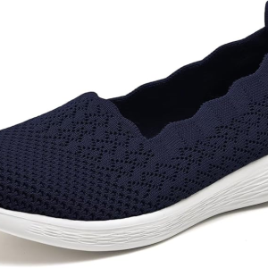 Women's Slip on Walking Loafer Shoes-Lightweight Flat Shoes for Women Low-Top Round Toe Knit Memory Foam Sneaker