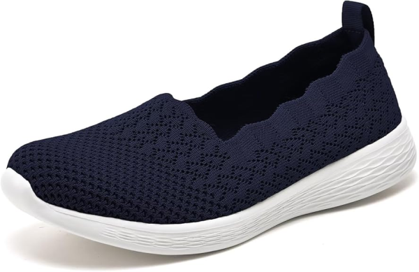 Women's Slip on Walking Loafer Shoes-Lightweight Flat Shoes for Women Low-Top Round Toe Knit Memory Foam Sneaker